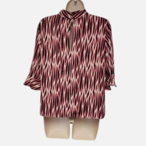 14th & Union Blouse Mock Neck 3/4 Sleeve Size SMALL  Multicolor Red/Cream. - Picture 3 of 3